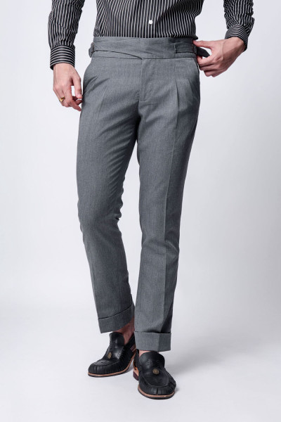 Grey Gurkha Buckle Formal Pants