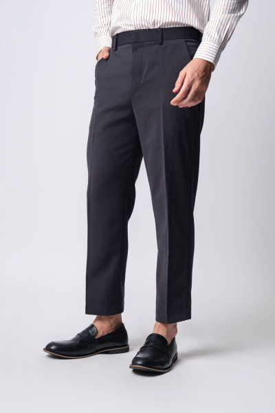 Dark Grey Straight Fit Formal Ankle Pants
