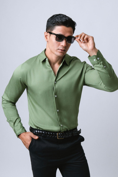 Dark Sage Green l/s Viscose Shirt