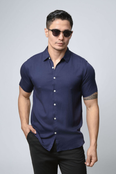Solid Blue s/s Viscose Shirt