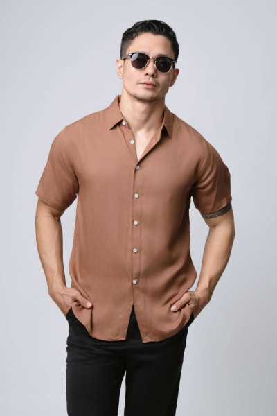 Tan Brown s/s Viscose Shirt