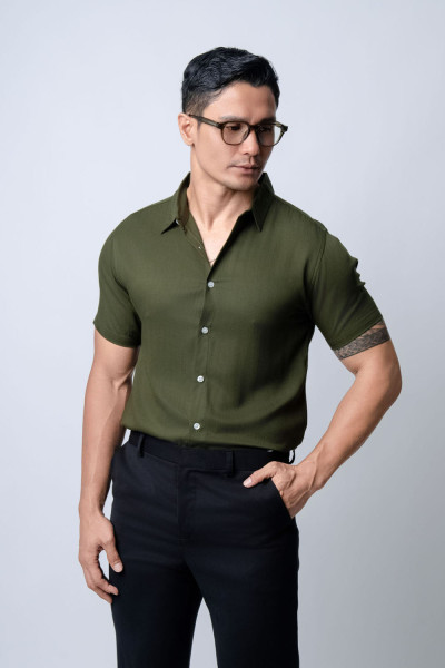 Dark Green s/s Viscose Shirt