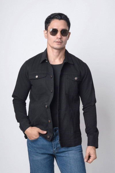 Solid Black Jacket Trucker Premium