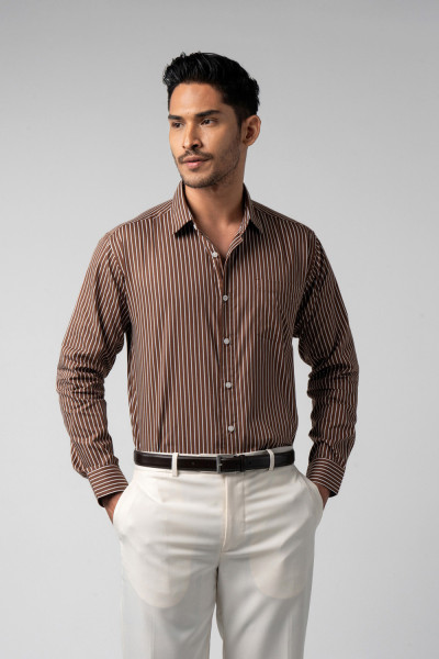 Hugo Stripe Dark Brown l/s Shirt