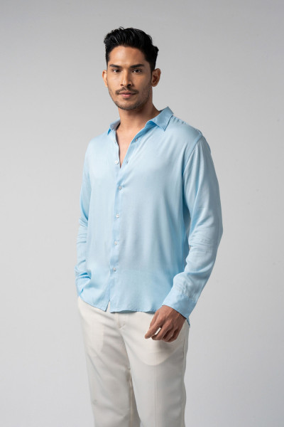 Soft Blue l/s Viscose Shirt