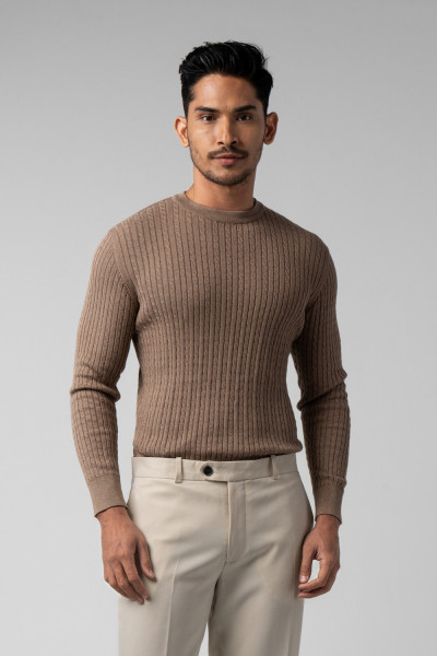 Light Brown LS Cable Knit l/s Sweater Shirt