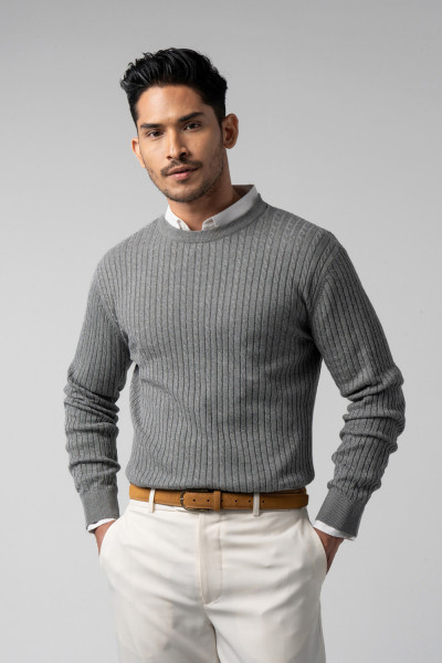 Grey Cable Knit l/s Sweater Shirt