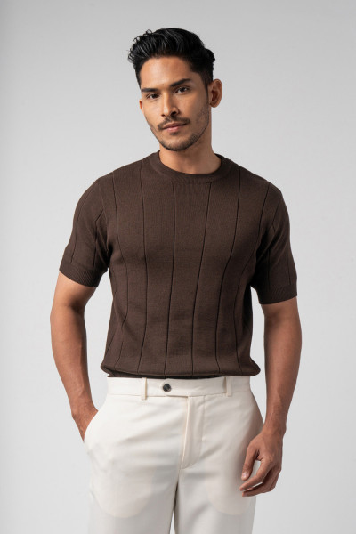 Dark Brown Striped Knitted s/s T-Shirt