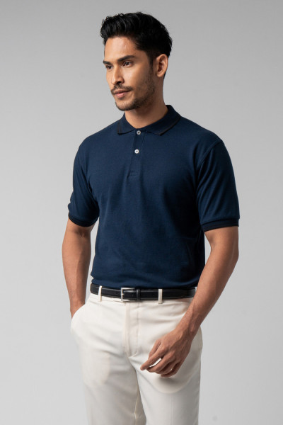 Navy Twin Tipped s/s Polo Shirt