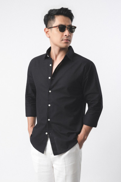 Linen Blend Black l/s Shirt