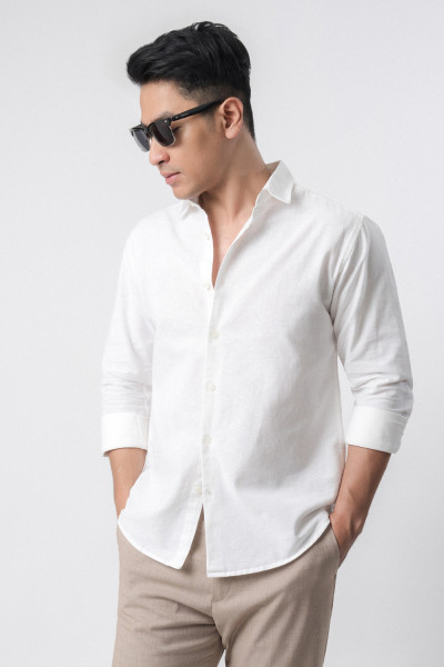 Linen Blend White l/s Shirt