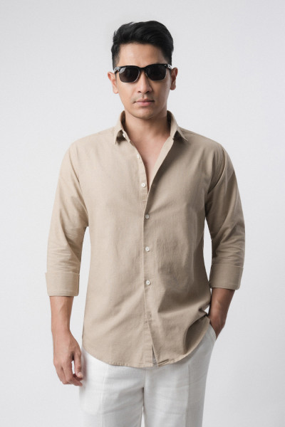 Linen Blend Khaki L/S Shirt