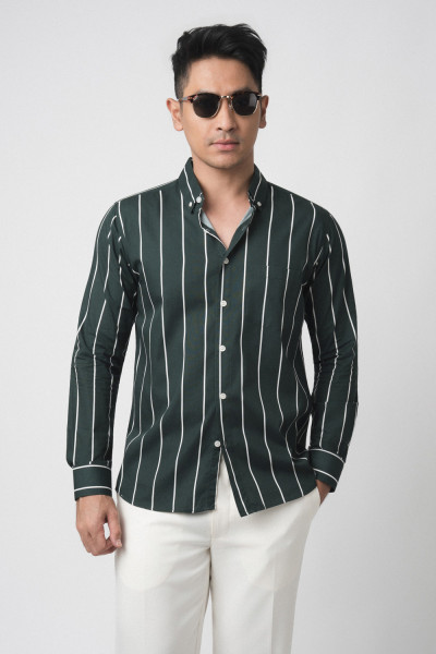 Vicente Stripe Dark Green LS