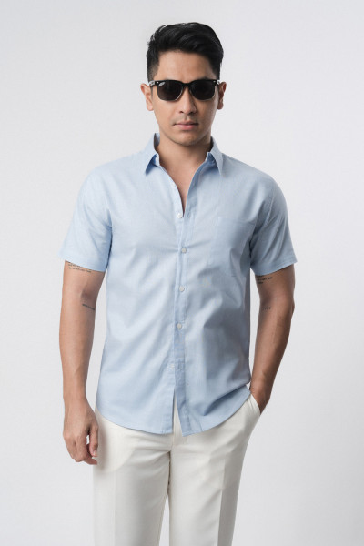 Light Blue Rami Linen s/s Shirt