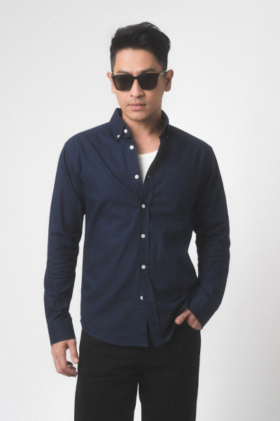 Garment Dyed Oxford Navy L/S Shirt