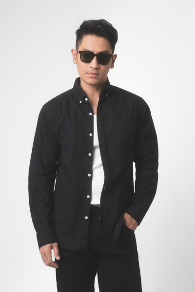 Garment Dyed Oxford Black L/S Shirt