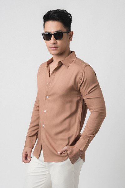 Tan Brown l/s Viscose Shirt