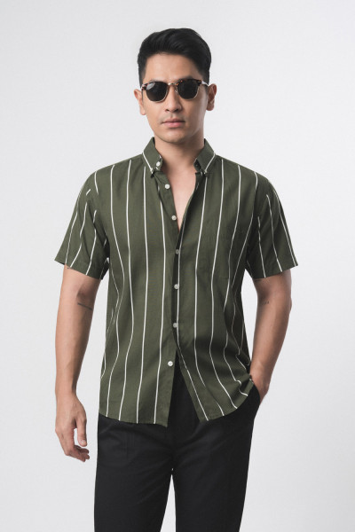 Vicente Stripe Army Green s/s
