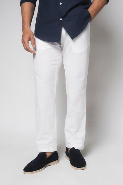 Linen Blend Trouser Regular Fit White