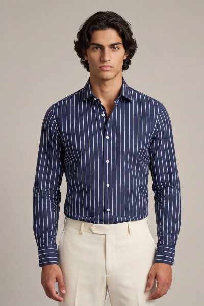 Luca Regular Fit Navy L/S Shirt