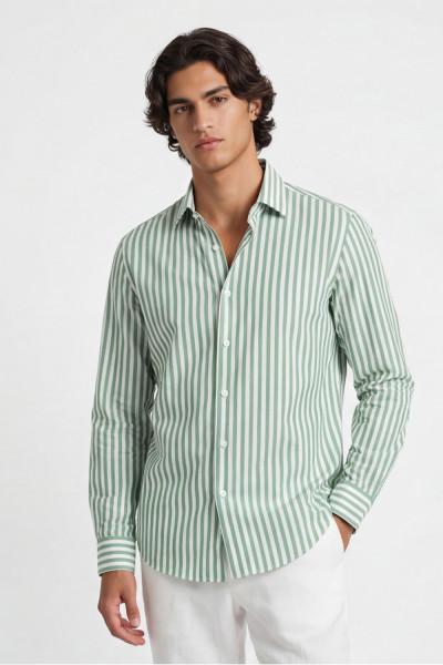 Oliver Stripe Sage Green L/S Shirt